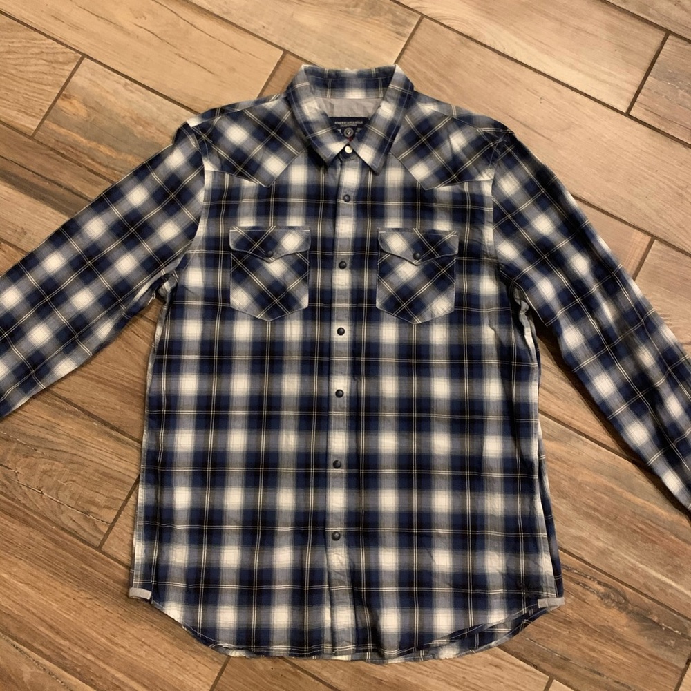 American Eagle Button Snap Plaid 🔥